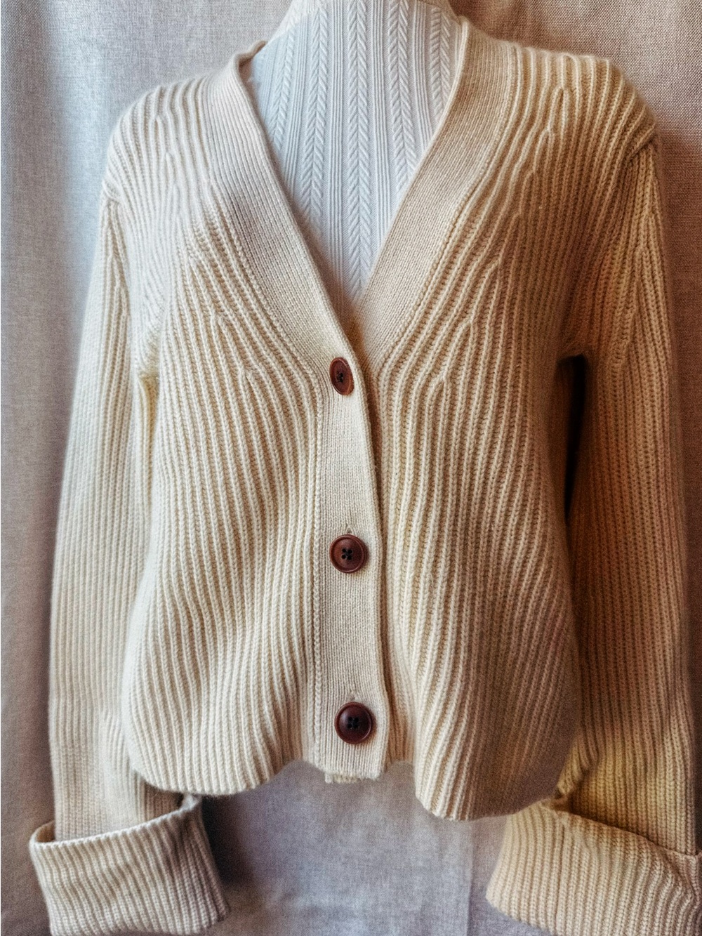 π€ Banana Republic Ivory Cashmere Merino Rib Knit Cardigan S - Picture 10 of 11